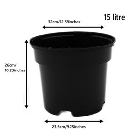 Black Plastic Plant Pot Flower Pots 15 Litres x 10 Pots