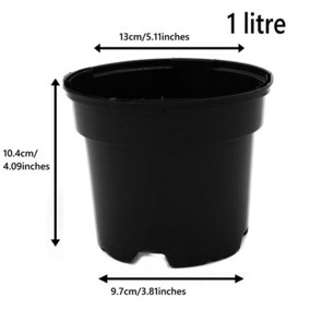 Black Plastic Plant Pot Flower Pots 1Litre x 10 Pots