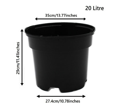 Black Plastic Plant Pot Flower Pots 20 Litres x 10 Pots