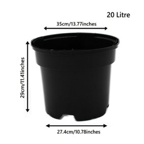 Black Plastic Plant Pot Flower Pots 20 Litres x 10 Pots