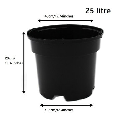 Black Plastic Plant Pot Flower Pots 25 Litres x 10 Pots