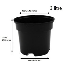 Black Plastic Plant Pot Flower Pots 3 Litres x 100 Pots
