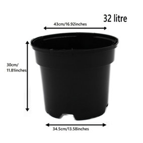 Black Plastic Plant Pot Flower Pots 32 Litres x 10 Pots