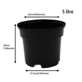 Black Plastic Plant Pot Flower Pots 5 Litres x 10 Pots