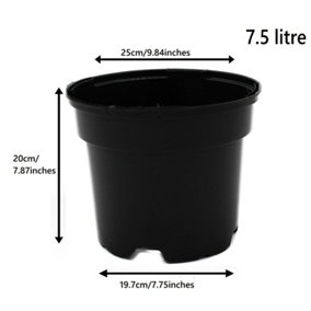 Black Plastic Plant Pot Flower Pots 7.5 Litres x 10 Pots