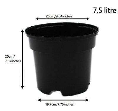 Black Plastic Plant Pot Flower Pots 7.5 Litres x 20 Pots