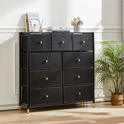 Black Plastic Storage Cabinet with 9 Drawers 103cm H