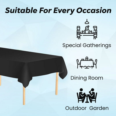 Black Plastic Table Cover, Disposable Wipe Clean Waterproof Tablecloth - 54"x108"