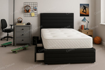 Black plush Divan bed with headboard and footboard 4ft small double ...