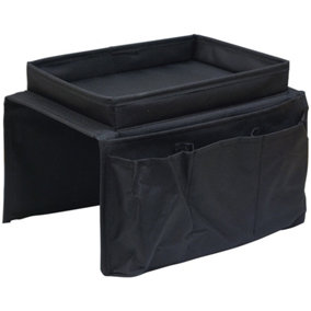 Black Polyester Arm Rest Organiser - Six Storage Pockets - Sturdy Tray