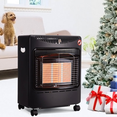 Black Portable Freestanding Ceramic Infrared Heating Gas Heater Indoor with Wheels 3 Heat Settings