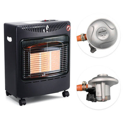 Black Portable Freestanding Ceramic Infrared Heating Gas Heater Indoor with Wheels 3 Heat Settings
