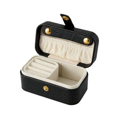 Black Portable Mini Jewellery Box with Velvet Lining and Snap Button ...
