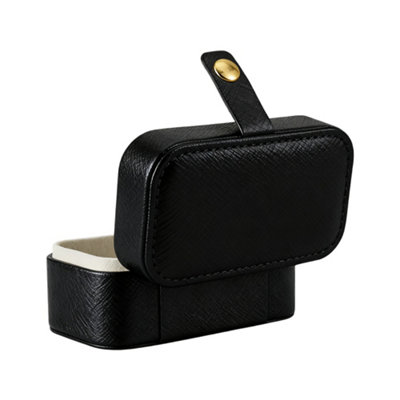 Black Portable Mini Jewellery Box with Velvet Lining and Snap Button ...