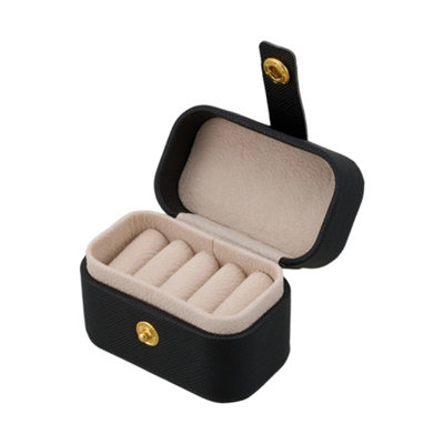 Black Portable Mini Ring Holder Storage Box with Velvet Lining and Snap ...