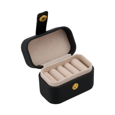 Black Portable Mini Ring Holder Storage Box with Velvet Lining and Snap ...
