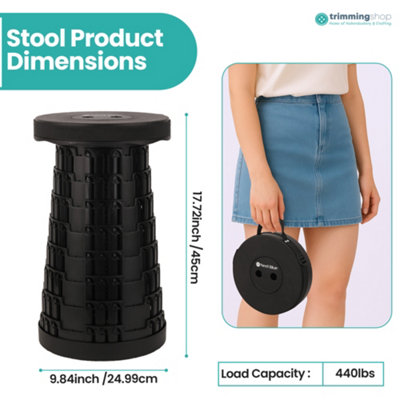 Black Portable Telescopic Stool, Collapsible Plastic Stool for