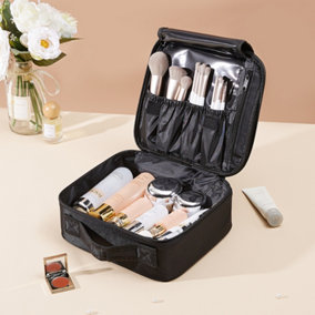 Black Portable Waterproof Zippered Cosmetic Organizer Case Travel Makeup Bag