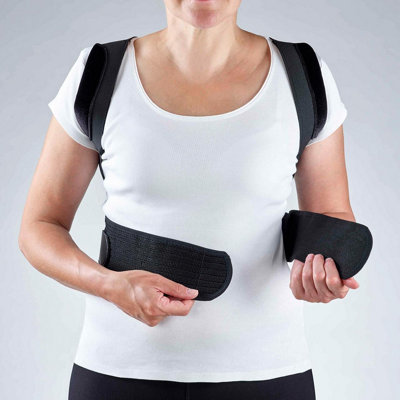 Black Posture Brace with Adjustable Straps Prevent Slouching Relieve Back Neck Shoulder Pain Size Small 60 80cm