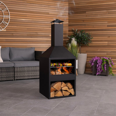 Black Powder Coated Steel 118cm BBQ & Chimenea