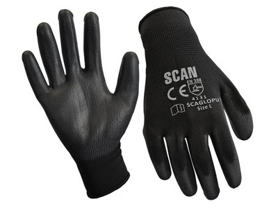 Black Pu Coated Gloves - Medium (Size 8) (Pack 240)