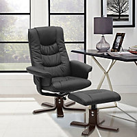 Black PU Leather Adjustable Computer Chair with Ottoman Reading Chair with Armrests and Lumbar Support for Office
