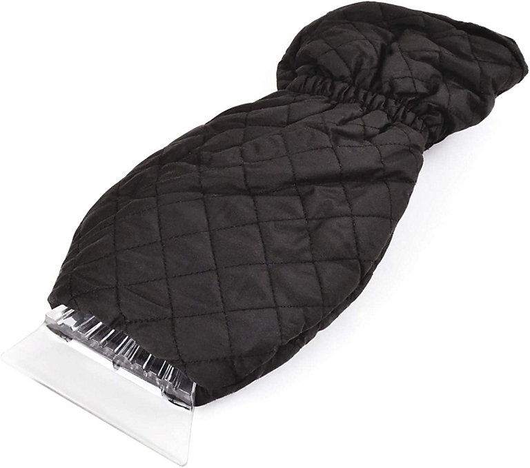Black Quilted Ice Scraper Glove - Warm Fleece-Lined Mitt with