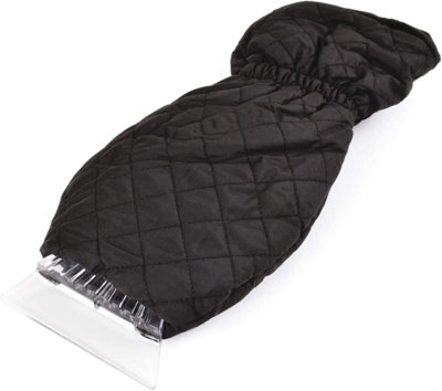 Black Quilted Ice Scraper Glove - Warm Fleece-Lined Mitt with Built-in Snow  & Frost Remover for Car Windscreen - 36cm x 14cm