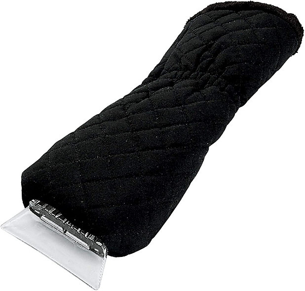 Black Quilted Ice Scraper Glove - Warm Fleece-Lined Mitt with