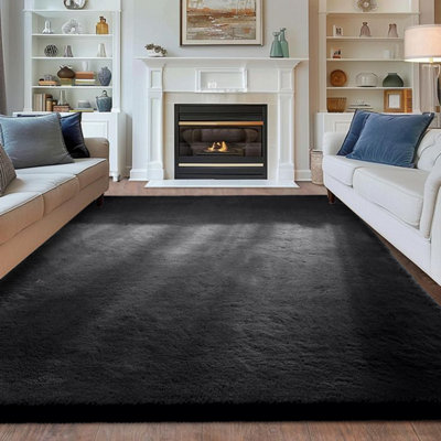 Black Rabbit Fur Rug Extra Large Area Living Room Bedroom Carpet 200 X ...