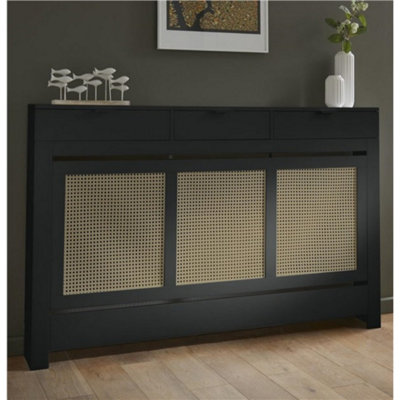 Black Radiator Cover Wall Cabinet Traditional Modern MDF Wood Rattan ...