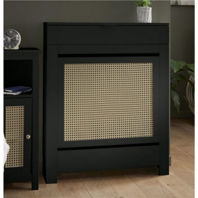 Black Radiator Cover Wall Cabinet Traditional Modern MDF Wood Rattan ...
