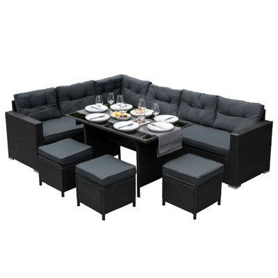 Black Rattan Corner Furniture Set Premium 9 Seater