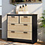 Black Rattan Effect 4 Drawer Chest Sideboard Clothes Cabinet Hallway Accent Cabinet