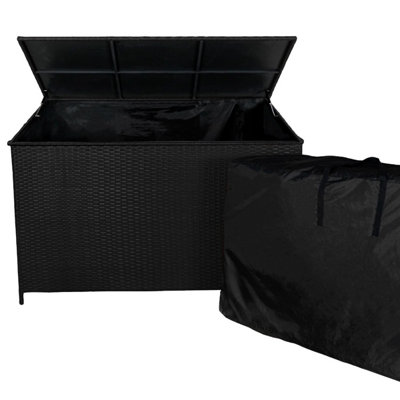 Black Rattan Garden Storage Box Large 582L Outdoor Chest