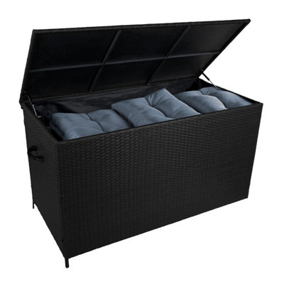 Black Rattan Garden Storage Box Large 582L Outdoor Chest