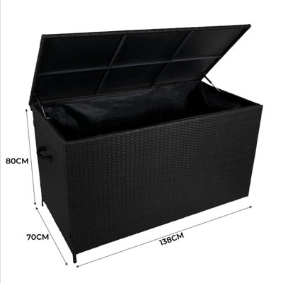 Black Rattan Garden Storage Box Large 582L Outdoor Chest