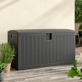 Black Rattan Garden Storage Box Outdoor HDPE Deck Box 375L