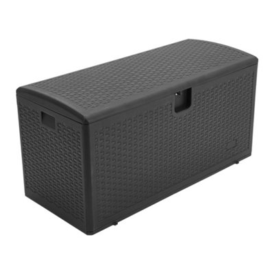 Black Rattan Garden Storage Box Outdoor HDPE Deck Box 375L
