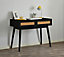 Black Rattan Style Console Table Desk with Convenient Drawers - Stylish and Functional