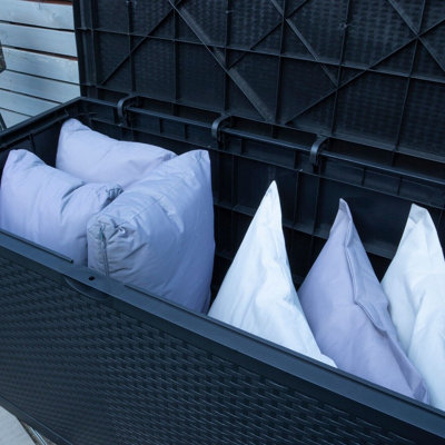 Black Rattan Style Outdoor Storage Box - Weatherproof Storage Chest for ...