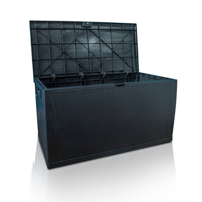 Black Rattan Style Outdoor Storage Box - Weatherproof Storage Chest for Garden Equipment - H63 x W120 x D61cm, Large 461L Capacity