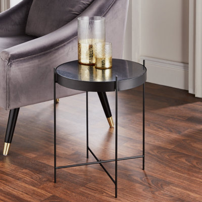 Black Real Marble Side Table - Iron Frame