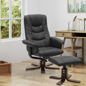 Black Recliner Armchair Swivel PU Leather Reclining Chair with Footstool