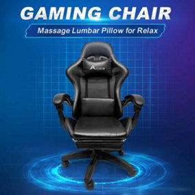 Black Recliner Office Gaming Chair 360 Degrees Swivel with Footrest and Massager