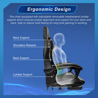 Black Recliner Office Gaming Chair 360 Degrees Swivel with Footrest and Massager