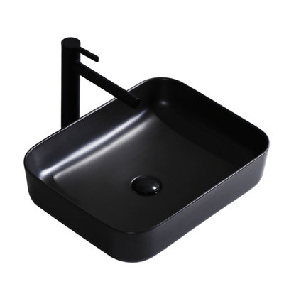 Black Rectangle Bathroom Sink Hand Wash Ceramic Basin Counter Top DIY