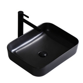 Black Rectangle Bathroom Sink Hand Wash Ceramic Basin Counter Top