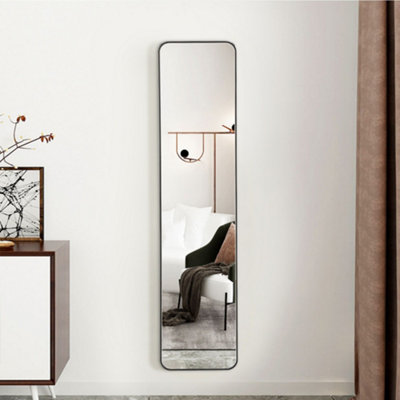 Black Rectangle Full Length Mirror Wall Mounted or Over The Door Floor Mirror Framed Mirror Round Corner 28 x 118 cm
