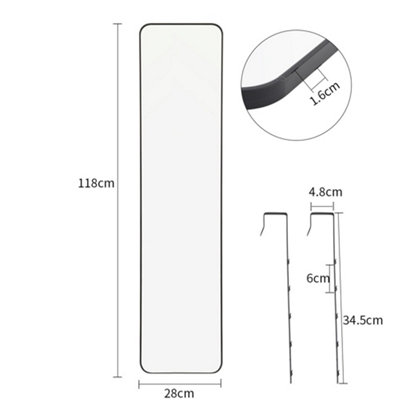 Black Rectangle Full Length Mirror Wall Mounted or Over The Door Floor Mirror Framed Mirror Round Corner 28 x 118 cm
